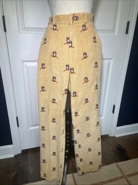 Vintage 70s David Brooks Ltd Owl Embroidered Corduroy Pants Tan High Rise Sz 4